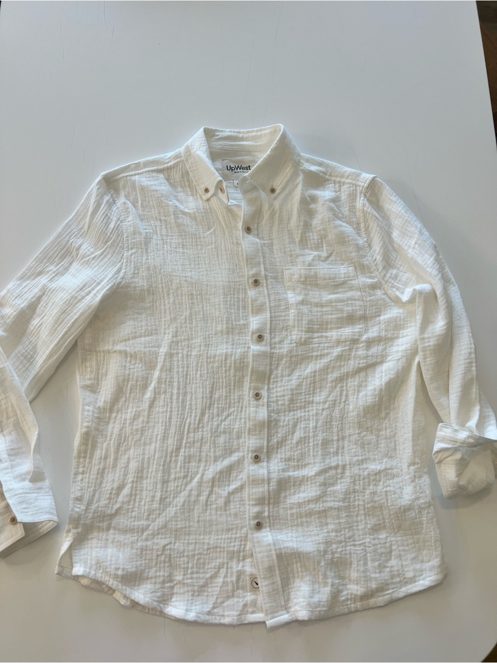 UpWest Men’s White Button-Down Gauze Shirt with Chest Pocket-277